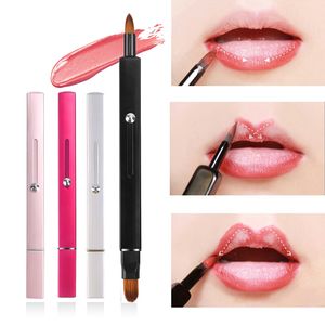 Pincel de labios retráctil de aluminio para lápiz labial, aplicador de labios de doble punta con tapa, pincel delineador de labios portátil Brillo de labios Sombra de ojos Corrector de manchas Pincel de maquillaje