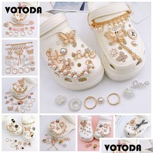 Shoe Parts Accessories Bling Jewelry Shoes Charms Clog Sets Pearl Chains Crystal Rhinestones Assecories Clog Decorate Women Party Birthda