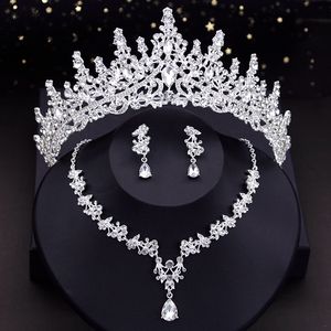 Wedding Jewelry Sets Luxury Silver Colors Crown Earrings and Necklace for Women Tiaras Costume Bridal Accessories 230808