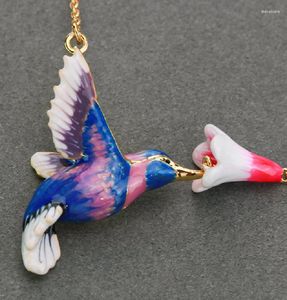 Pendant Necklaces Wholesales Humming Bird And Flower Hummingbird With Enamel Necklace 10Pcs/Lot