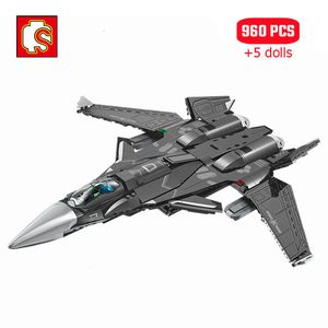 Carro Elétrico/RC SEMBO 960 PCS Blocos de Construção Modelo de Aeronave Multifuncional MOC Aviões Militares Avião Tijolos Crianças Brinquedos Meninos Presentes 230807