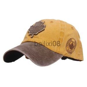 Шариковые шапки вымыли хлопковые мужчины бейсболка кленового листья для женщин, шляпа для животных, вышивающие костяные шапки Gorras Casual Cacquette Мужчины J230807
