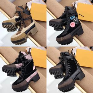 Novo designer botas masculinas femininas v letter fashion outono e inverno bolsa sapatos de combate náilon hailf ao ar livre grosso inferior comprimento médio bota clássica 35-42