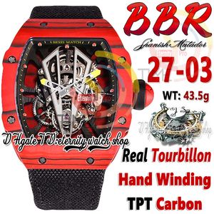 BBR BBRF27-03メンズウォッチリアルツアービヨンハンド巻き赤ブラックTPTクォーツカーボンファイバーケーススケルトンダイヤルブラックナイロンストラップスーパーエディションスポーツ2023エターディーウォッチ