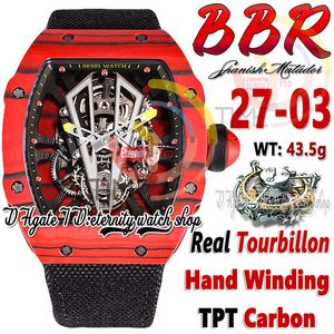 BBR bbrf27-03 Orologio da uomo Real Tourbillon Carica manuale Rosso nero TPT Quarzo Cassa in fibra di carbonio Quadrante scheletro Cinturino in nylon nero Super Edition Sport 2023 Orologi eternità