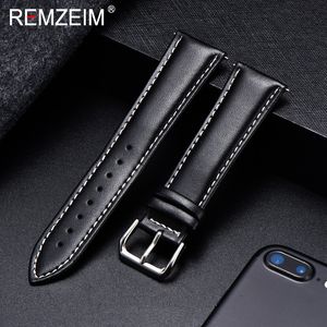 Titta på band Remzeim Calfskin Leather Watchband Soft Material Band Wrist Strap 18mm 20mm 22mm 2mm With Silver rostfritt stål spänne 230807