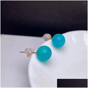 Stud Earrings Shilovem 18K Yellow Gold Real Natural Amazonite Classic Wholesale Fine Women Gift 8Mm Myme08085512Ths Drop Deli Dhgarden Dhlk9