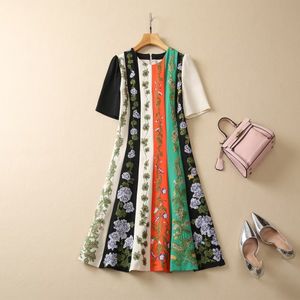 2023 Summer Multicolor Striped Print EmbroideryDress Short Sleeve Round Neck Knee-Length Casual Dresses A3Q102216