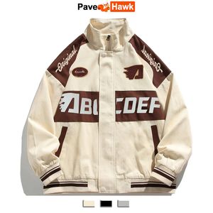 Men's Jackets Retro Bomber Jacket Men Vintage Racing Baseball Jackets Couple Motorcycle High Street Loose Patchwork Coats Spring Autumn 230807