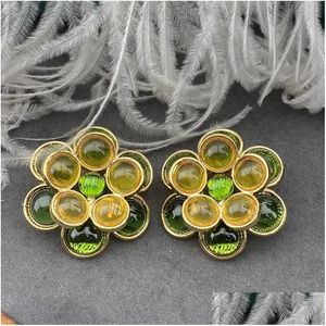 Stud Earrings 2023 Middle Ancient Vintage Handmade Old Glass Inlaid 3D Flower Shaped With Method Drop Delivery Jewelry Dhgarden Dhy8C