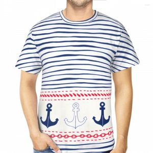 Herr t-skjortor nautiska konst tshirts handdrawn horisontella gränsrep kedjor 3d tryckta överdimensionerade kortärmade polyester harajuku