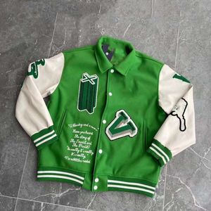 Stylish Casual Jacket med flockande läder ärmar Baseballrock enhetlig lyxig hög enkelbröd varma klipp för män och kvinnor