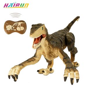 ElectricRC Animals Hairun Remote Control Dinosaur Toys Kids RC Electric Walking Jurassic Simulation Velociraptor With LED Light Toy Gifts 230807