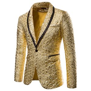 Abiti da uomo Blazer Giacca da uomo con glitter oro lucido Giacca da uomo con collo a scialle di marca Giacca da uomo con un bottone Giacca da uomo per matrimonio da sposo Prom Dress 230808