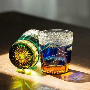 Mount Fuji EDO Kiriko Whiskey Glass Japanese Old-Fashioned Crystal Wine Glasses Hand Engraving Whisky Tumbler Spirits Cognac Cup HKD230809