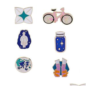 Spille Spille Smalto Spilla Spille Donna Fiore all'occhiello Bellezza dai capelli lunghi Bicicletta Wishing Bottle Calzini Cartoon Badge Per uomo S Fashion Dr Dhdz6