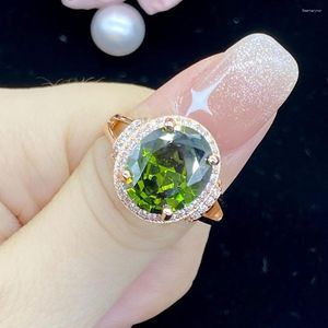 Cluster Rings Olive Green Bling Crystal Emerald Gemstones Diamonds For Women 18k Rose Gold Filled Jewelry Bijoux Chic Bands Accessories