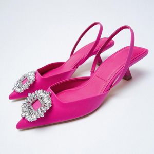 Scarpe eleganti Scarpe da donna Punta a punta Scarpe basse con diamanti rosa Scarpe con tacco basso e cinturino posteriore Donna 230809