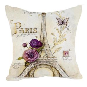 Intero stile retrò Schizzo Parigi Torre Eiffel Federa per cuscino Federa per cuscino Cuscino per tiro Adesivo Misto lino Metereial Goccia Shi289h