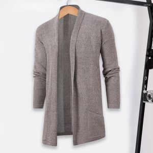 Maglioni da uomo Cappotto lavorato a maglia da uomo Elegante cardigan con risvolto Tinta unita Manica lunga Apertura frontale con tasche Capispalla di media lunghezza