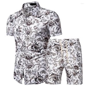 Tute da uomo 2023 Summer Fashion Print Set Polo Collo Camicia a maniche corte Pantaloncini Slim Fit Due pezzi Casual Sport Uomo