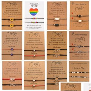 Charm Bracelets 2 pçs/set Friendship Couple For Women Men Lava Rock Stone Eye Heart Girassóis Corda String Chains Bangle Wish Jewelry D Dhrzn