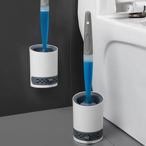 Suportes para escova de dentes Detergente Recarregável Conjunto de Escova Sanitária Montado na Parede com Suporte Silicone TPR para Ferramentas de Limpeza de Canto Acessórios de Casa de Banho 230809