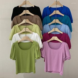 Женские футболки T Sweet Sweet Collar Летние футболки для женщин 2023 Простые офисные леди Tops короткие пух