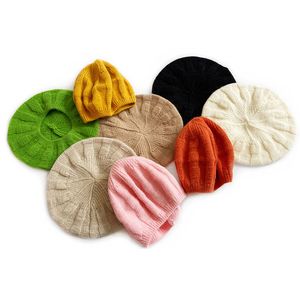 M602 Vintage Autumn zima dla dzieci dzianina kapelusz beret kolor słodkie czapki dzieci ciepłe czapki dziewczyny wełniane czapki