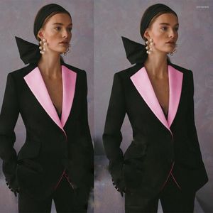 Kvinnors tvåbitar byxor svarta kvinnor passar 2 formellt hackat lapel bröllop kostymer damer party blazer set tuxedo affärs smal fit lady klänning