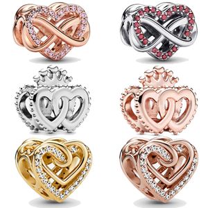 Rose Gold Crown Love Beads Charm Diamond Birthstone Pendant Women's Fashion Party Classic Jewelry Gift Diy Fit Pandora Moments Armband Designer Halsband