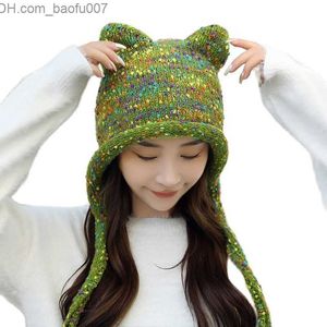 Gorro/Bonés de Caveira Um lindo e divertido protetor de orelha de inverno com cauda adequado para bonés de desenho animado femininos chapéus de malha chapéus de feijão chapéus de bombardeiro e roupas ao ar livre Z230809