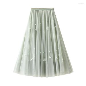 Skirts Korean Summer Long Women Tulle Skirt Fairy Vintage Party Feather Ball Gown Tutu Large Swing Pleated