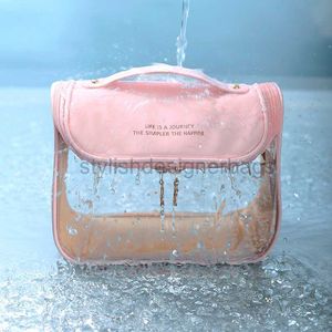 Bolsas de cosméticos Estojos Beilian Transparente Fashion Wash Bag Travel Half Round Hook Cosmetic Storage Bag Waterproof ins Makeup Bagstylishdesignerbags