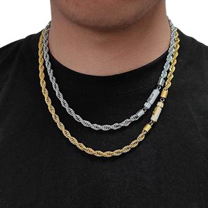 6mm Takı Setleri Twisted Zincir Hip Hop Halat Zincirleri Erkekler İçin Modaya Gizli Suçlu Kolye Bilezikler 316L Paslanmaz Çelik Miissanit Snap Hook 18K Altın Kaplama