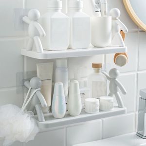 Badrumshyllor Tillbehör Hylldusch Rack Corner Organizer Nodrill Plastförvaring Hållare för kök toalett 230809