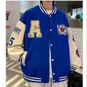 Giacche da uomo Uomo Primavera Autunno Varsity Ricamo Moda coreana Allentato Uniforme da baseball Coppia Blu Retro Manica in pelle Bomber Cappotti 230808