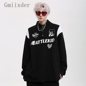 Męskie bluzy bluzy gmixder wyścigowe lapelowe bluza dla mężczyzn kobiety amerykańskie Hiphop High Street Loose Motorcycle Jacket Spring Autumn Letter Tshirt 230808