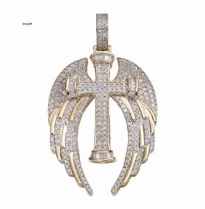 Tasarımcı Mücevher Özel Hip Hop VVS Moissanite 925 Gümüş 9K 10K 14K 18K Altın Takılar Kolyeler Melek Kanatlar Çapraz Elmas Kolye