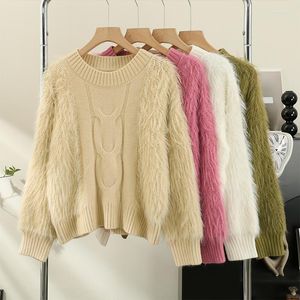 Kvinnors tröjor Puff Sleeve Casual Chic Clothing Pullovers för kvinnor Elegant Vintage Fashion Jumpers Ladies Office Lady O Neck White Trend