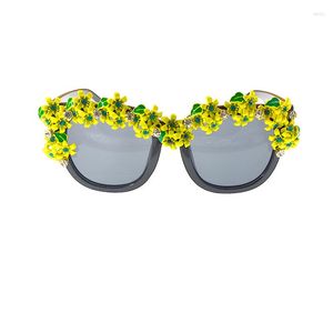 Óculos de sol DIY Artesanal Barroco Verão Praia 3D Cerâmica Flor Feminina Senhoras Design Diamante Óculos de Sol Feminino UV400