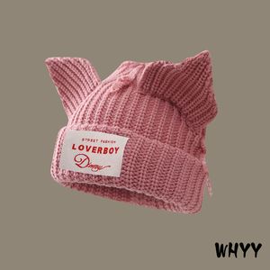 Beanie/Skull Caps Fashion Hooded Loverboy Ear Knit Hat Double-Layer Autumn Winter Warm Pig Ear Woolen Hat Nisch Design 859