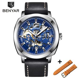 Benyar Mens Watches Zestaw ReliOJ Hombre Top Brand Automatyczne mechaniczne wodoodporne skórzane zegarek sport
