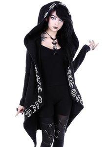 Women's Hoodies Sweatshirts Gothic Punk Black Long Women Hoodies Sweatshirts Halloween Moon Print Long Sleeve Hoodie Women Loose Coat Hooded Sweatshirt 230808