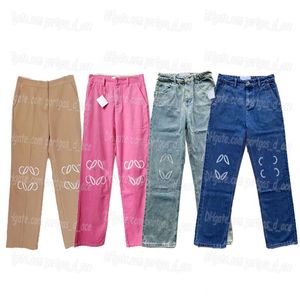 Calça de jeans de jeans bordados calças de jeans de moda de jeans vintage estilo de rua de rua reta encantadora de cáqui rosa