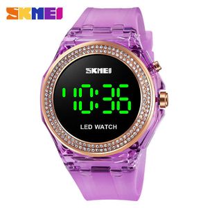 SKMEI Women Watch Fashion LED Digital Ladies Watches Transparent PU Strap Waterproof 3ATM Girls Wristwatches 1597