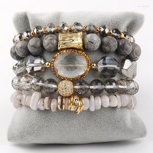 Strand RH Fashion Bohemia Jewelry Natural Stone Beaded And Crystal Charm 5pc Stack Bracelets Set For Women Gift