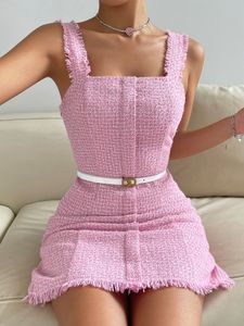 Urban Sexy Dresses Women's Summer Dress Tassel Belt Decoration Pink Fashion Strap 230809