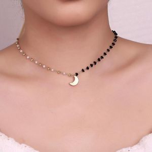Choker Moon Star Heart Amber Stone Charm Splicing Necklace Geometric Irregular Beads Crystal Chain