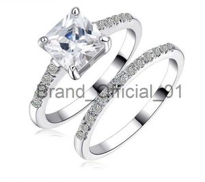 Luxury Size 6-10 Brand princess cut jewelry 10kt white gold filled topaz simulated diamond women Wedding Ring set gift with box x0809
